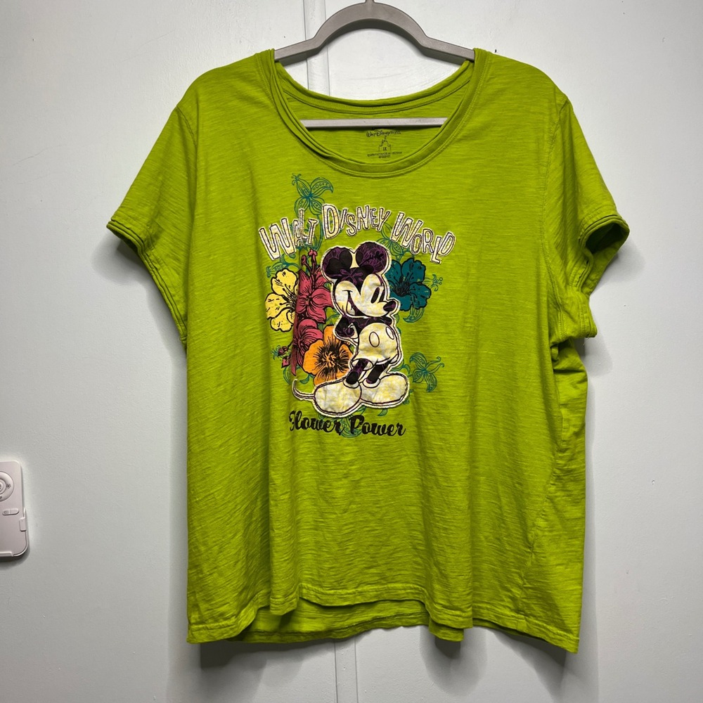 Disney Parks Walt Disney World Mickey Mouse Flower Power Lime Green Tee 3X